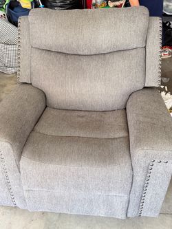 Gray Fabric Recliner Chair with Nailhead Trim