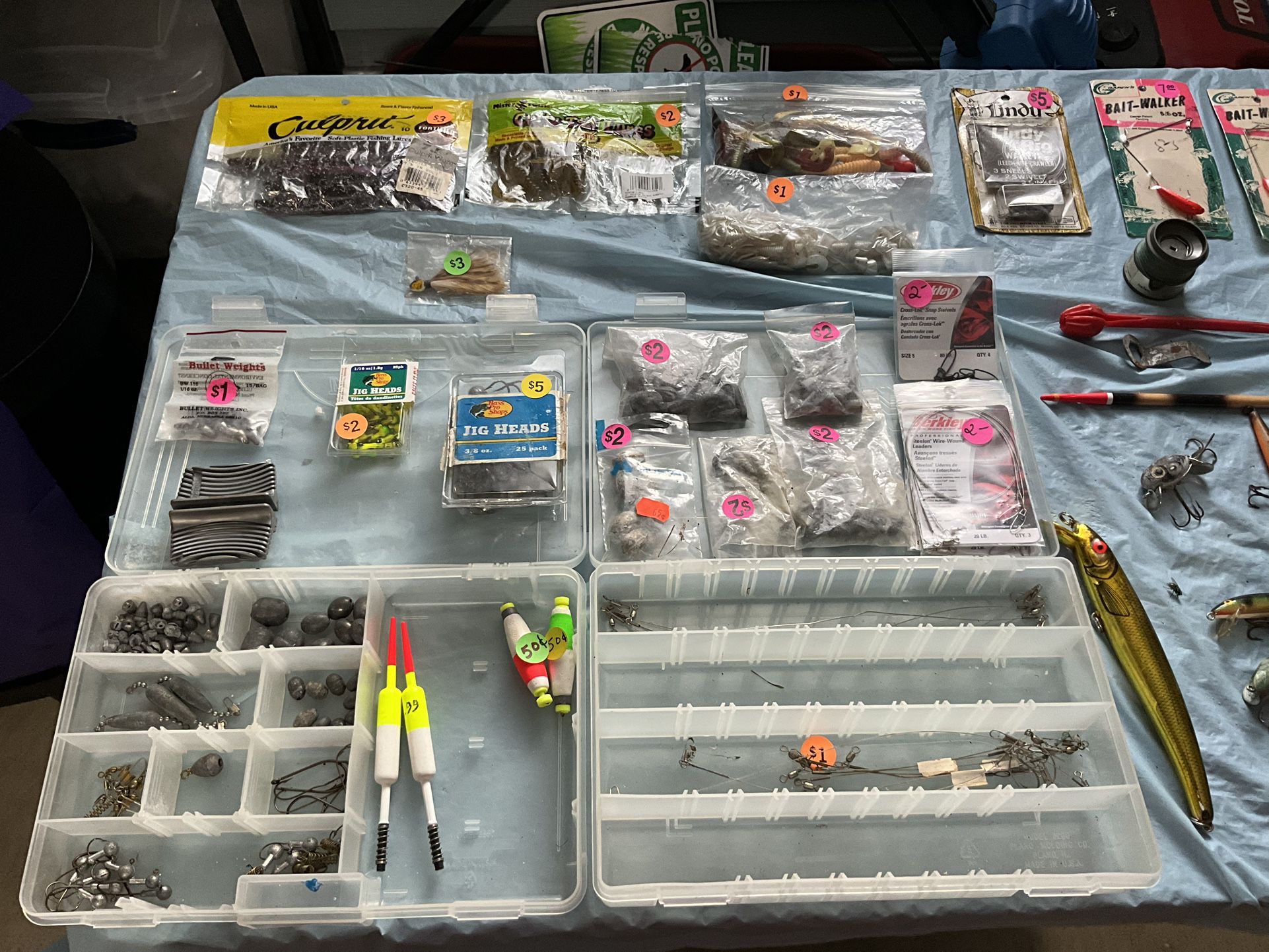 FISHING TACKLE-Weights, sinkers, lures, leaders, snap-on floats, bobbers, Plastic Lure Cases.