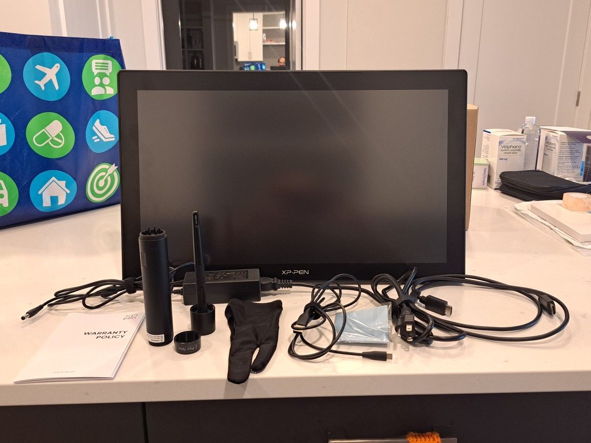 Xpen 22 Pro 22' HD drawing tablet with battery-free pen and all accessories.