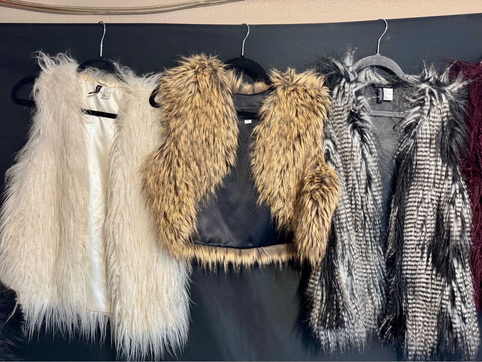 Women’s festival faux fur vests sizes Small & Medium