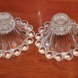 Gorgeous pair Vintage Anchor Hocking Boopie Glass Candlestick Candle Holders Mid Century Modern