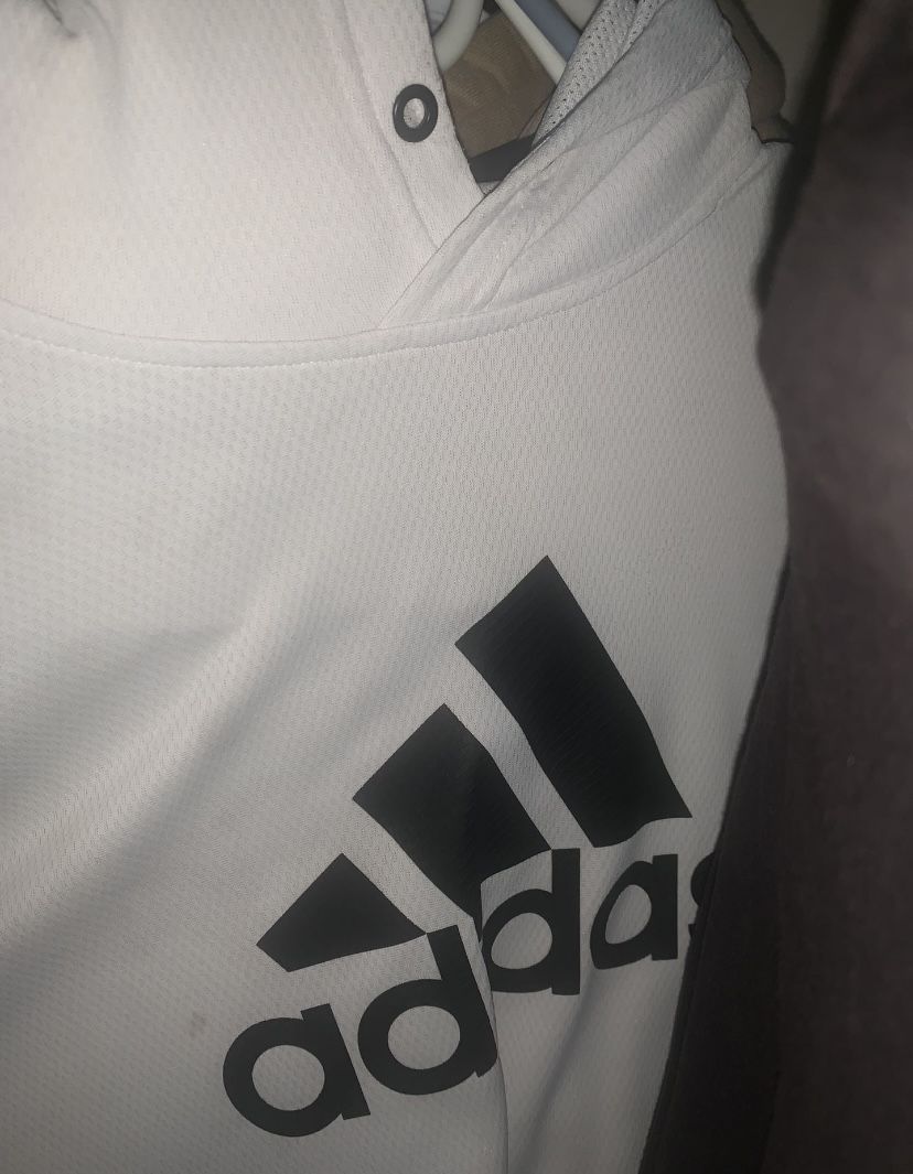 Adidas White Hoodie Athletic Jacket Sweater
