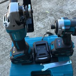 Impact Drill And Grinder With 2 Battery And Charger Brushless Compatible With Makita Battery 