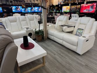 White Power Reclining Sofa And Loveseat With Power Headrests 