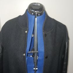 Vtg Holloway Jacket Varsity Letterman Genuine Leather Wool Blend Mens Black XL