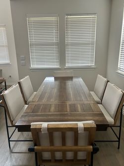 Wood Dining Table with 6 Upholstered Chairs