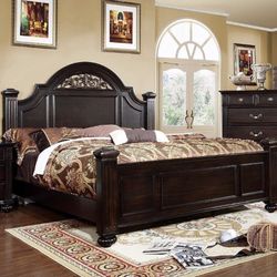 Dark walnut 4 piece Queen bedroom set (Also in Cali and Eastern King )