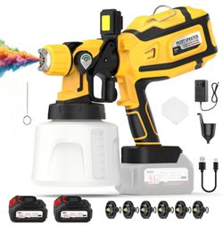 Cordless Paint Sprayer, 32000RPM Spray Paint Gun with 2x4000mAh Battery
Easy to Clean & Use, 3 Modes & 6 Nozzles, 1400ml Tank, LED Light, (2660)