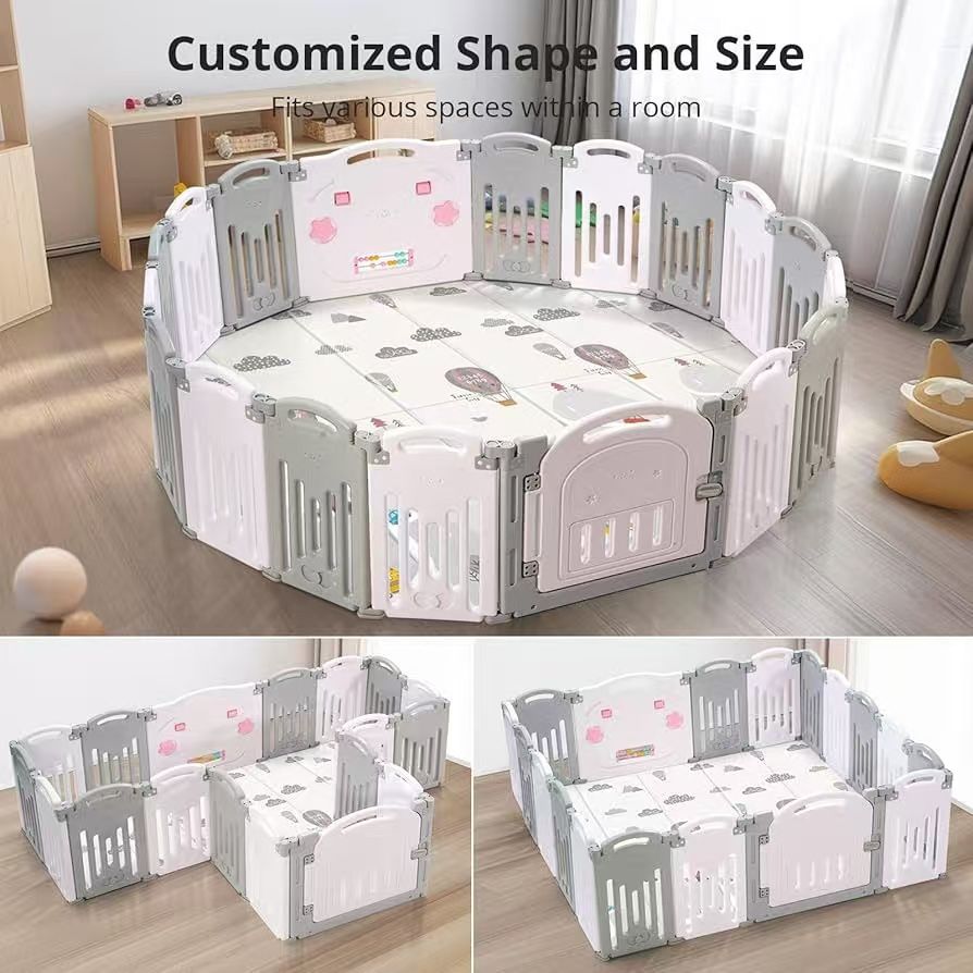 Uanlauo Baby Corralito, 18 Panel Folding Playground for Toddlers, Easy to Assemble Safety Fence (Grey + White). $70