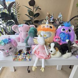 Lot of 11 Plush Toys + Box of Marbles – Unicorn, Puppy, Elephant, More