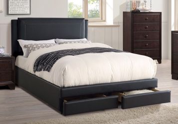 New king black bed with storage drawers