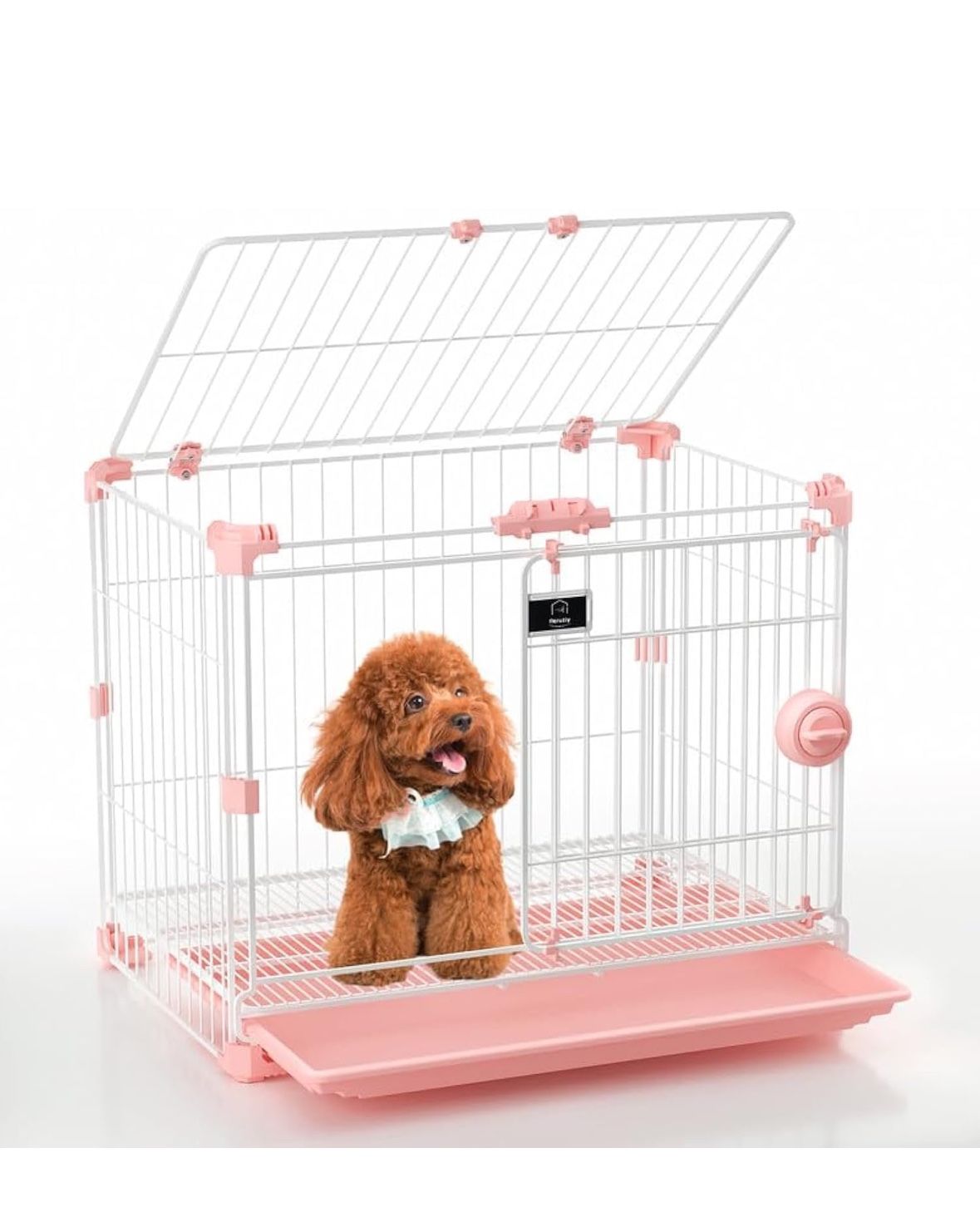 Dog Crate for Small Dogs Under 25lbs,24 inch Pink Thick Metal Dog Kennel Indoor Wire Cage with Double Door and Removable Tray for Pets,Puppy and Anima
