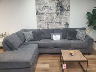 2 Pc Gray Fabric Sectional With Accent Pillows (New)