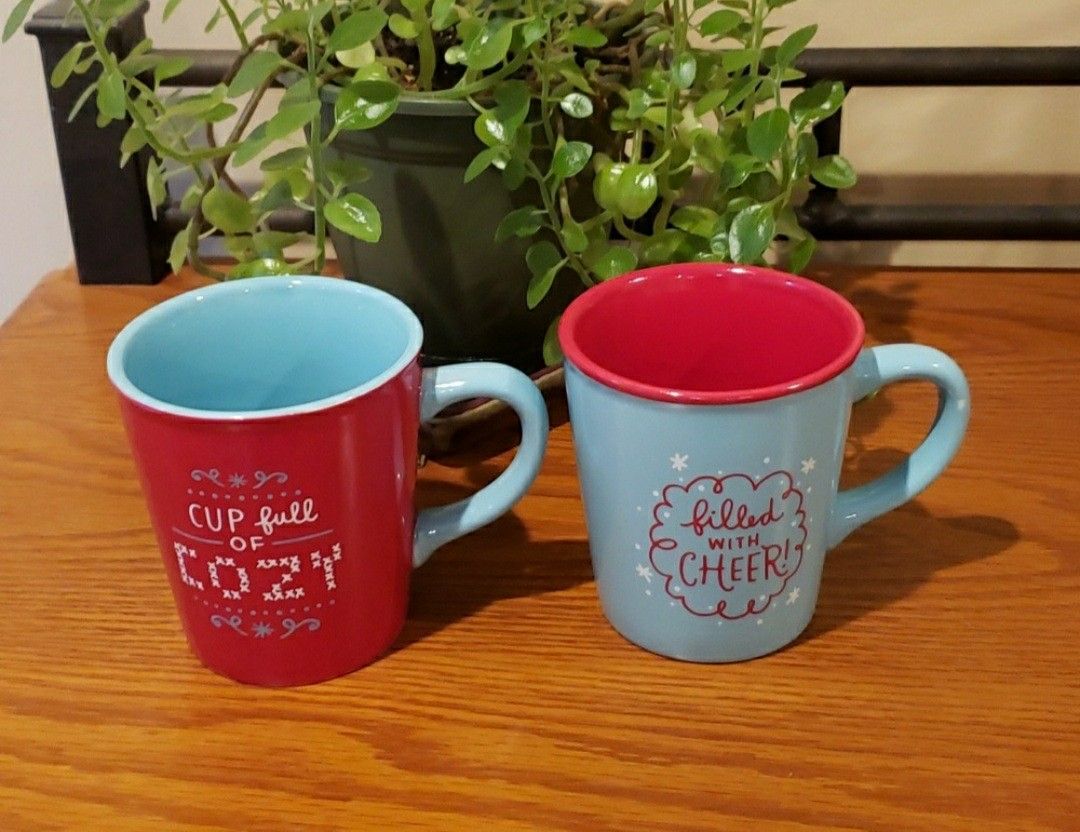 Hallmark Mugs (2 pair bundle) Red & Light Blue