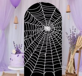 Printed Halloween Spider Web Arch Backdrop. Perfect for Birthday Celebrations, Shower Decorations, And Photography Props.