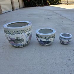 Asian Peacock Porcelain Planters