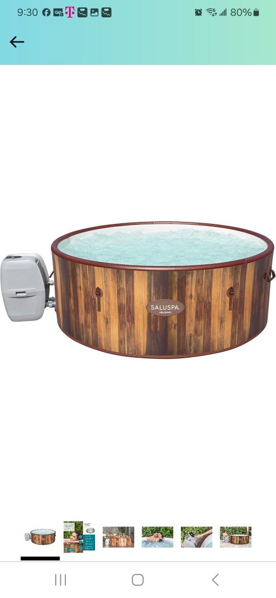 Bestway Helsinki SaluSpa 7 Person Inflatable Outdoor Hot Tub Spa with 180 Soothing AirJets, Filter Cartridges, Pump, and Insulated Cover, Brown Wood

