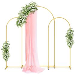 Pureegg Gold Metal Arch Backdrop Stand Set Of 3 (7.2ft & 6.0ft & 6.0ft), Wedding Balloon Arch Stand With Stable Base, Backdrop Frame & Cover For Party