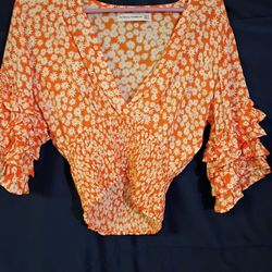 Reformation Floral Orange Top Size 4
