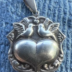 Vintage Dove Heart Sterling Silver 925 Locket Pendant for Necklace