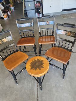 Hitchcock chairs & milking stool