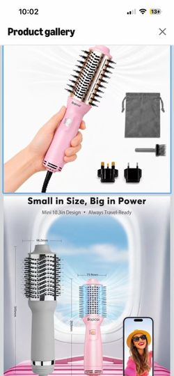 Brand New ! Bopcal Mini Travel Hair Dryer Brush, Dual Voltage Blow Dryer Brush in One (M-Pink) 100-240V Hot Air Styler Europe Travel Essentials for Wo