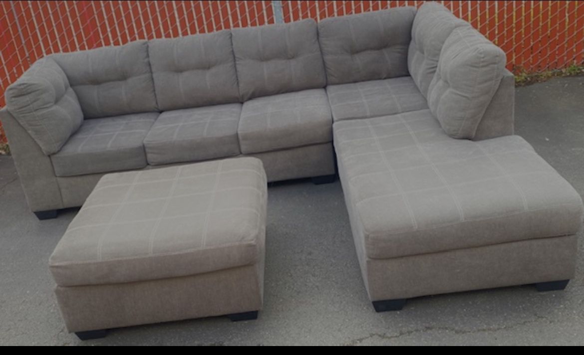 Very Nice Clean And Comfy Gray Ashley Furniture 2 Piece Sectional With Matching Ottoman 