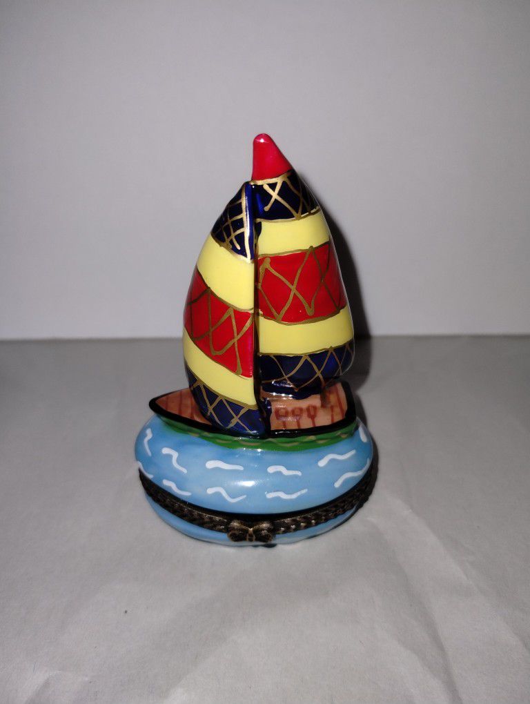 Sailboat Sail Away With Me Porcelain Hinged Trinket Box

