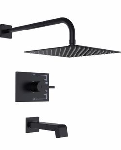 Shower Fixtures, Black Shower Faucet Set With 12 Inch Matte Black Shower Head And Tub Spout, Black Shower Head And Handle Set (Valve Included)