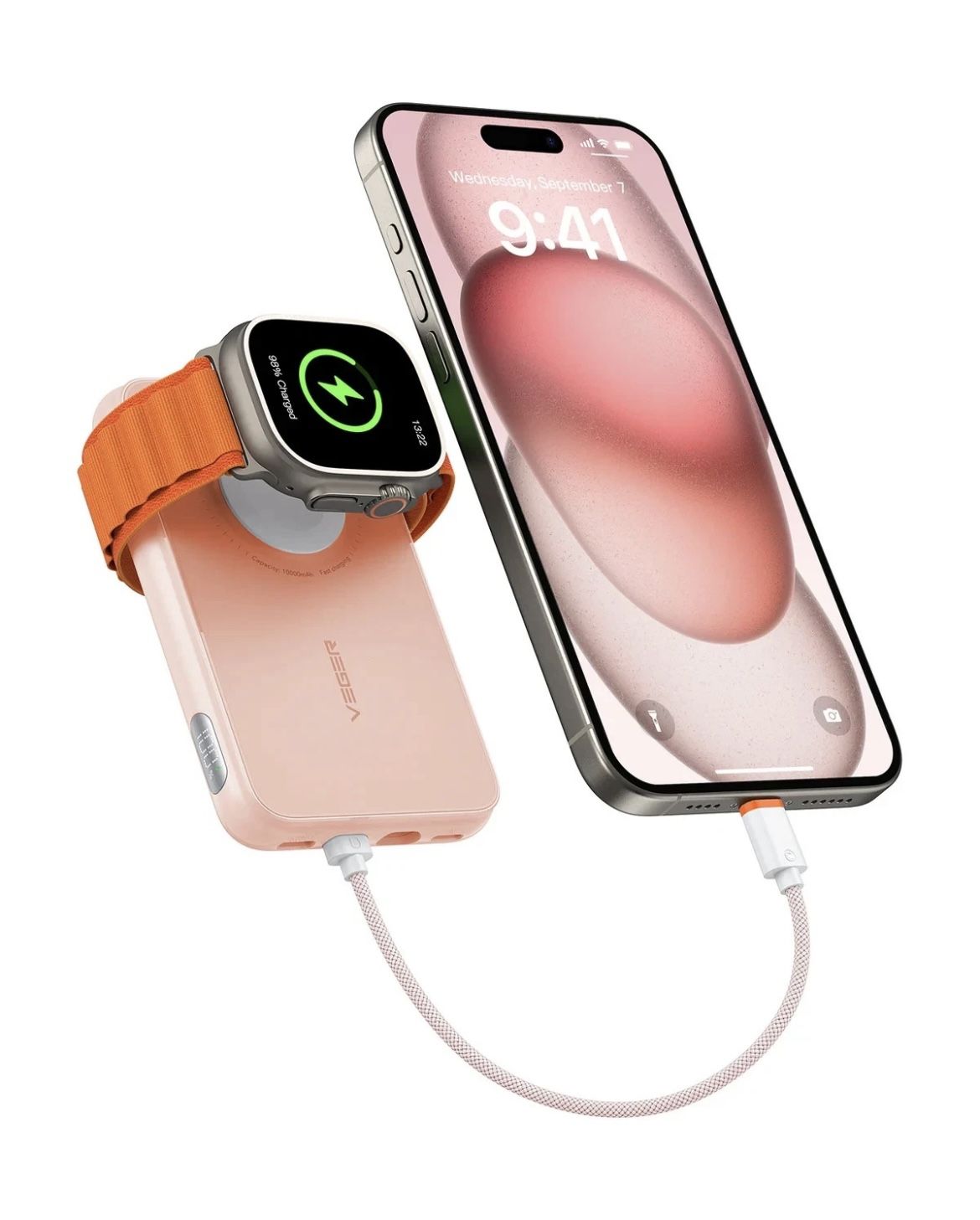 Veger Power Bank V1171 10000mAh/Charging cable/Watch charging/pink