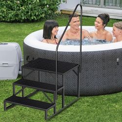 Hot Tub Steps with Handrail, 3 Step Ladder Pool Ladder Above Ground, Anti-Slip RV Stairs Steps for Hot Tub Camper Trailer Porch Swimming Pool