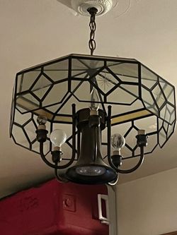 Leaded Glass Chandelier with Bronze Frame