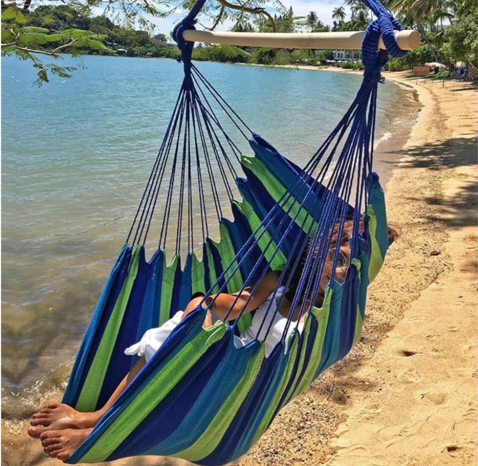 Large Brazilian Hammock Chair Cotton Weave - Extra Long Bed - Hanging Chair for Yard, Bedroom, Porch,...