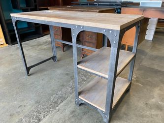 Industrial Weathered Oak 2 Shelf Desk