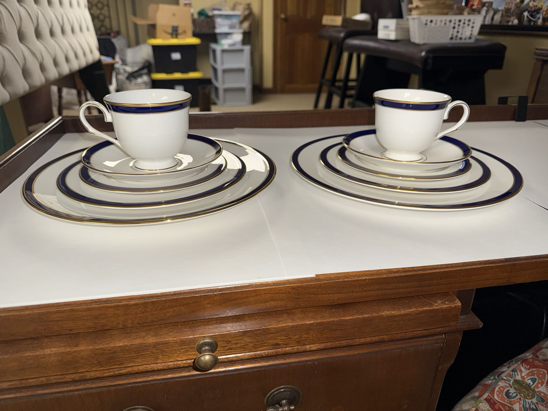 Two 5 piece Sets Of Lenox Federal Cobalt Platinum bone china