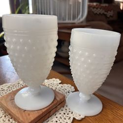 VINTAGE Anchor Hocking Hobnail Milk Glass Pedestal Dessert Tall Cup Wine Goblets