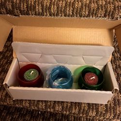 Colored Christmas Glass Vintage Candle Set