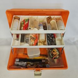 Orange Tackle Box 11w" X 7"d X 7"h With Miscellaneous Tackle I-8295