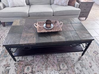 Slate Tile & Wrought Iron Coffee Table