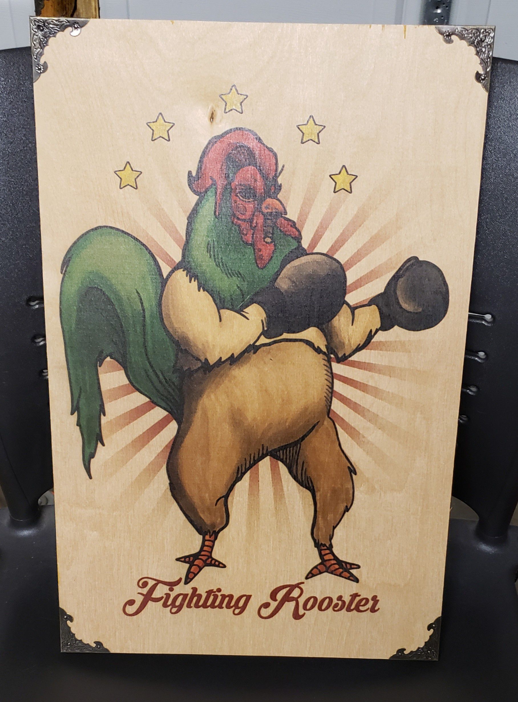 18" x 12" Boxing Rooster Art Decor