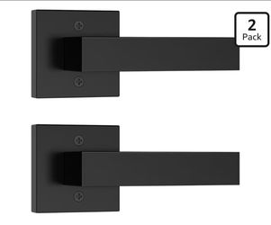 Estmoon 2 Pack Matte Black Dummy Door Handles, Non-Turning Decorative Door Handle for Closets French Double Doors, Single Sided Square Door Lever, Rev