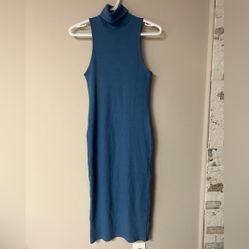 Zara Ribbed Mock Neck Blue Midi Dress