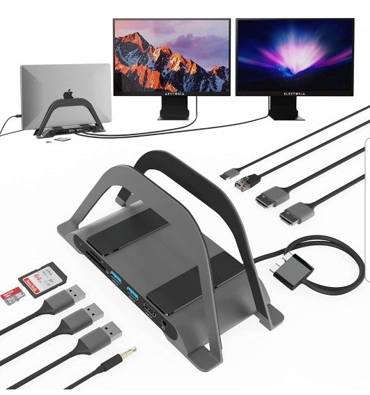 Aestoria MacBook Pro Docking Station Dual Monitor - M1 Pro and M1 Max, 14” and 16” MacBooks. 10 Ports with 2x USB 3.0, 1x USB-C (100W PD), 2x HDMI, an