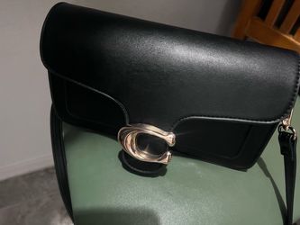 Black Leather Crossbody Bag with Gold Clasp