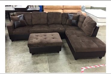 Brown microfiber sectional couch