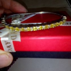 Sterling Silver 925 Yellow Sapphire Hinged Bangle Bracelet