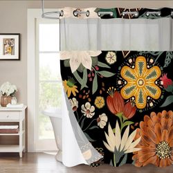 BoHo Floral shower curtain set with Snap-in liner, 72 × 74 🏵✨️🌾