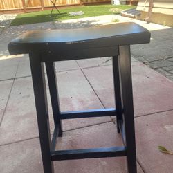 Black Finish Solid Wood Dining Stool with Wood Seat