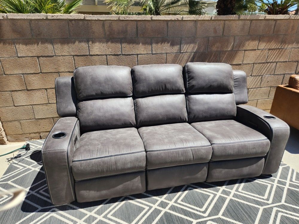 Matteus Fabric Power Reclining Sofa with Drop Down Table