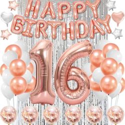 16th Birthday Decorations - Sweet 16 Rose Gold Balloons & Party Decorations for Her
